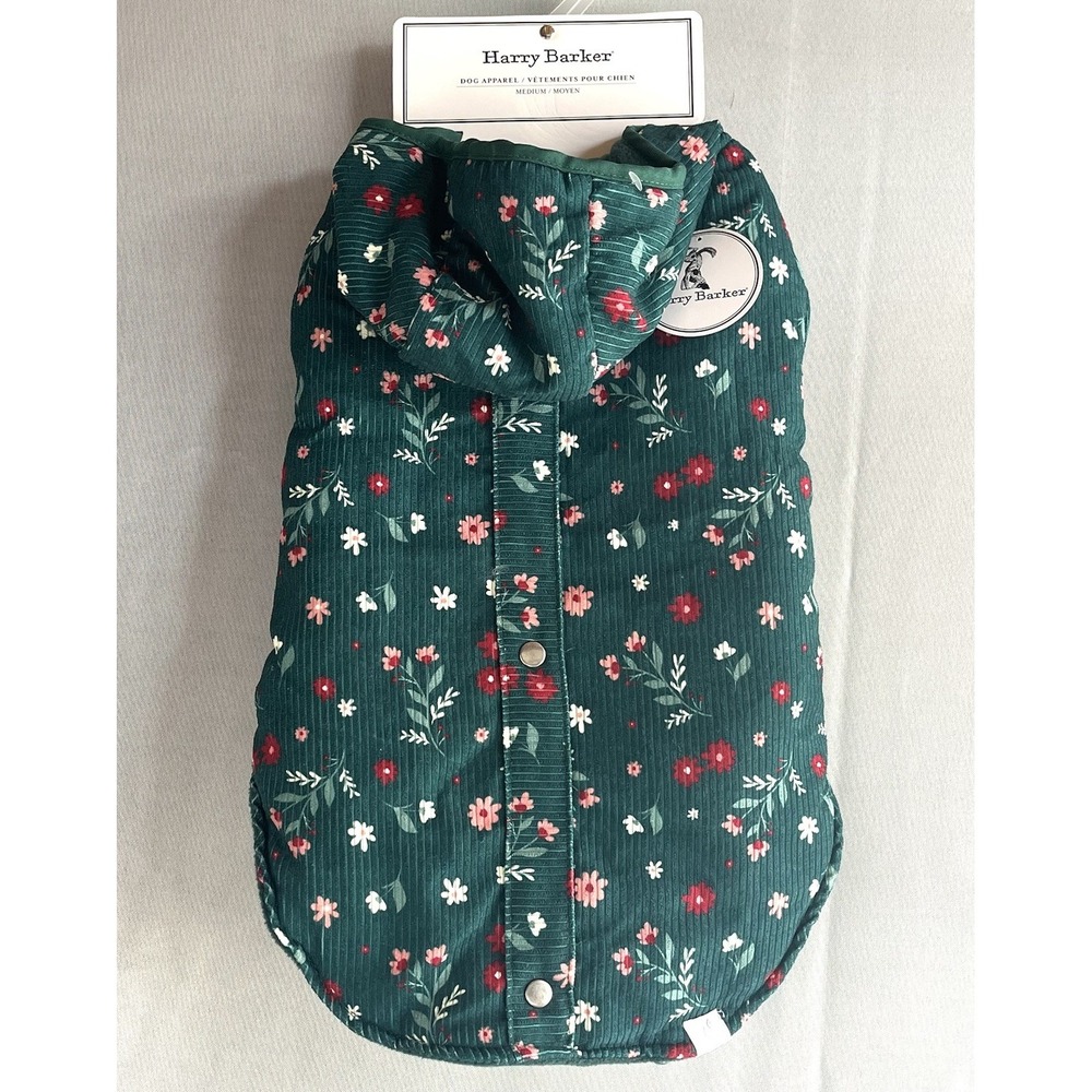 Harry Barker Dog Holiday Floral Green Red Corduroy Winter Coat Jacket Medium